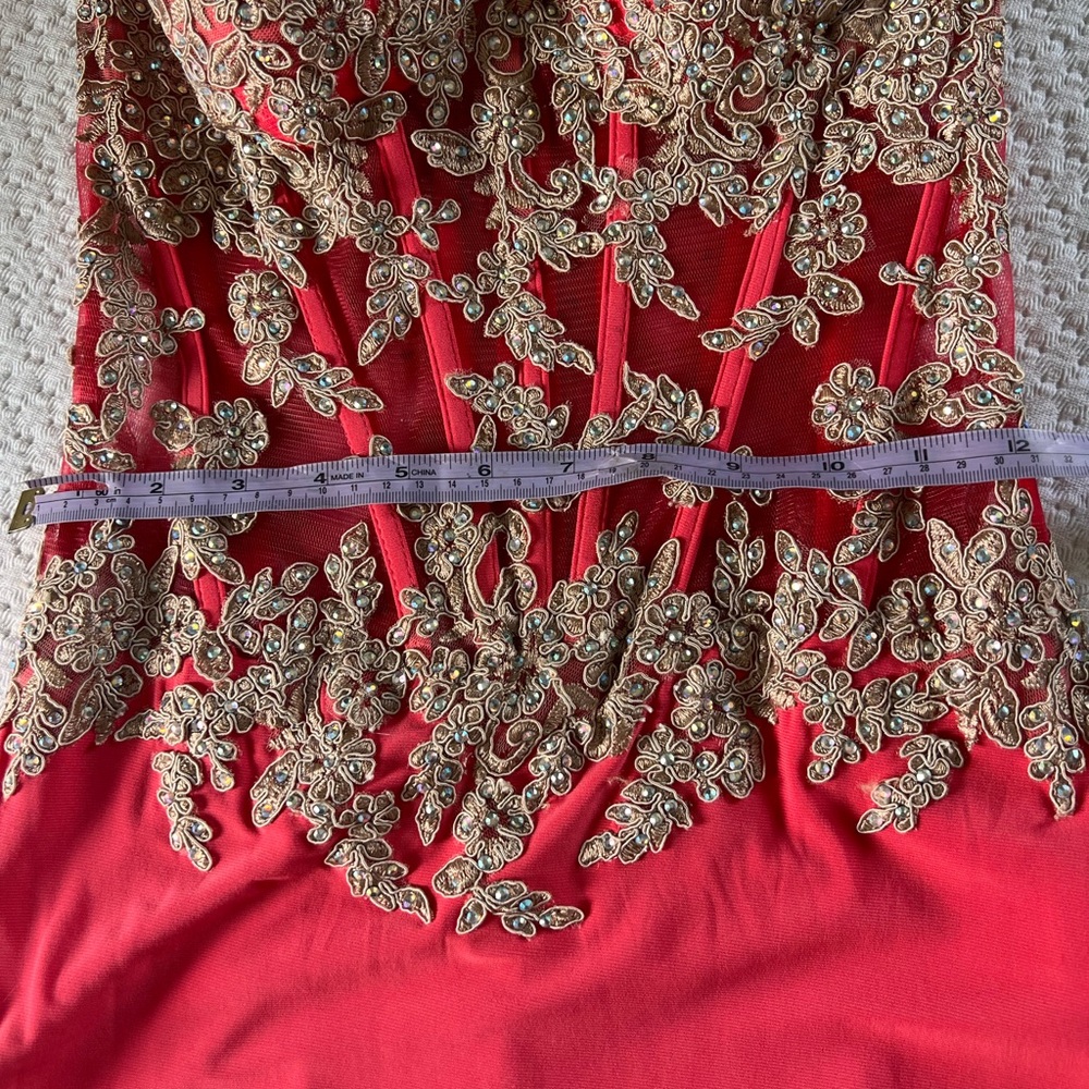 Elegant Red Dress with Gold Embroidery